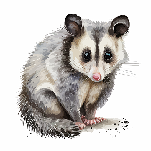 possum pencil drawing watercolor full color vector