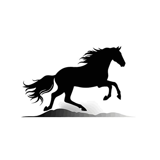 simple galloping horse silhouette, minimalism, vector art, black and white, flat, logo