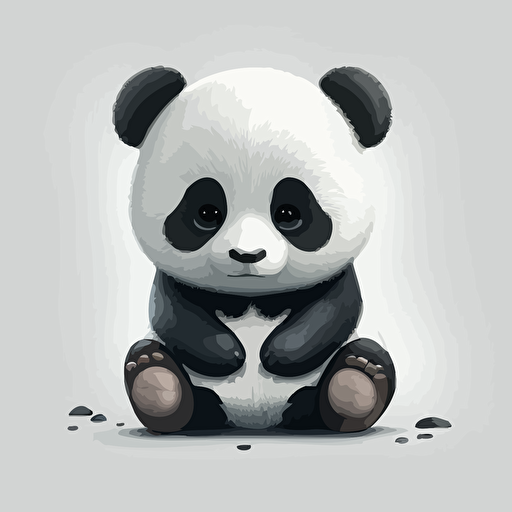 flat image illustration, procreate, vector of a cute panda sitting, black and white cartoon cartoon, high quality image, happy facial expression cute toon panda white background