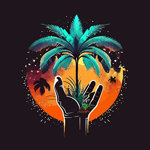vector logo, palm in space, in hands