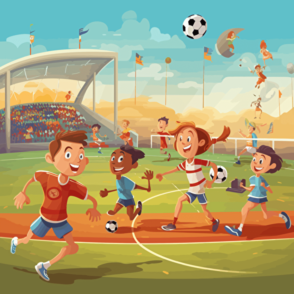 kids playing sport in stadium vector