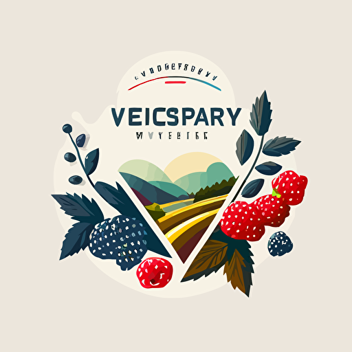 Vector logo modern minimal concept with elements FOREST VALLEY, fruit farms, berries, raspberry, strawberry, blueberry, white background