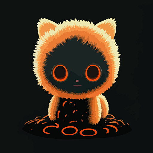 A baby fur japanese alien, orange eyes, smiling, black background, vector art , anime style