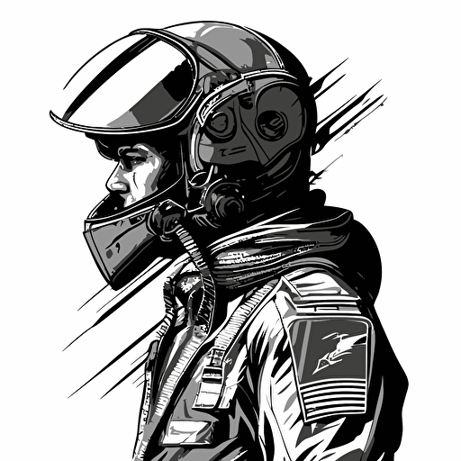 Loamaster in flightsuit with pilot helmet coloring page, vector