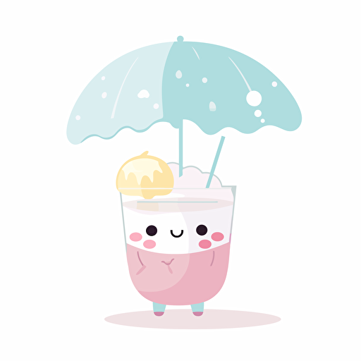 Kawaii umberella drink ddecorator, flat, 2D, vector, 16 colors, white background, in anime chibi style