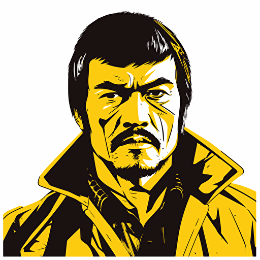 sonny chiba from kill bill vector illustration, gta style, thick outline, isolated on white background