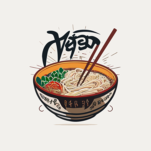 logo, combination mark, a bowl of ramen with meat and vegetables, vector, simple, flat, low detail, minimal, white background