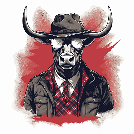 man bull riding Elk wearing flannel, black illustration on white, simple vector, black and white ::vector style