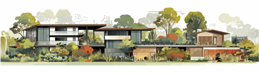 a modern city landscape, with house and gardens , vector on white background