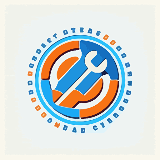 software tool emblem vector logo in clean minimalist style, blue and orange on white background