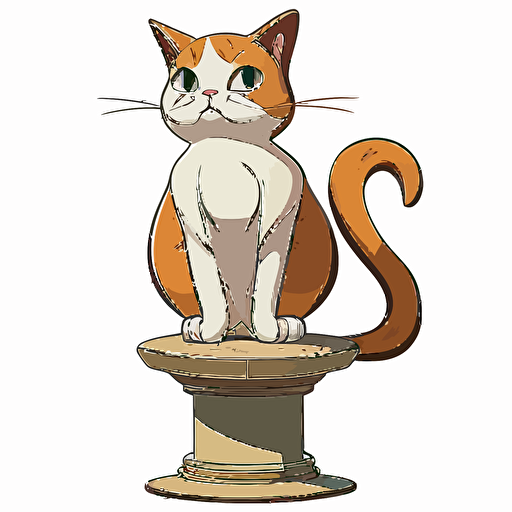 cartoon female cat sitting on a pedestal, white background, vector, high definition