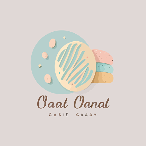 a simple vector logo featuring a cake, a loaf of bread and cookies. With elegant font, 5 pastel colors, no shade, against a white background with a modern artistic style