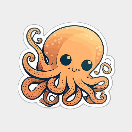 Octopus, Sticker, Adorable, Warm Colors, Kawaii, Contour, Vector, White Background, Detailed