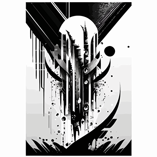 A3 vertical poster, with techy and organic vector elements abstract, cyberpunk with futuristic and minimalistic style using vector elements in black and white, vertical mirrored — v5 — 30:42 — seed 1
