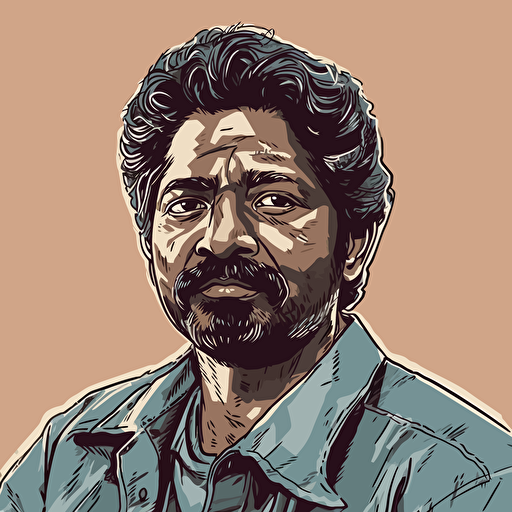 vector art style 42 year old Indian man in the style of Micheal Parks