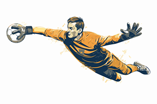 soccer goalkeeper, making great save, white background, minimalistic vector,