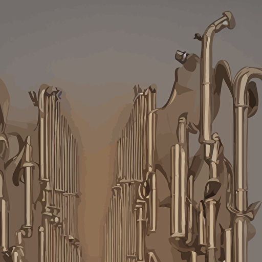 art installation church organ ceramic pipes shaped like human larynx style engineering diagram infrastructure 3d render 8k