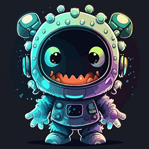 A baby astronaut monster, with one blue eye, smiling, anime style, vector illustration