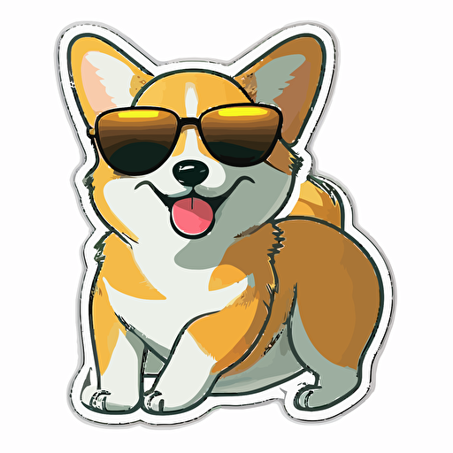 sticker kawaii cute happy dog wearing sunglasses, professional design vector, contour, white background