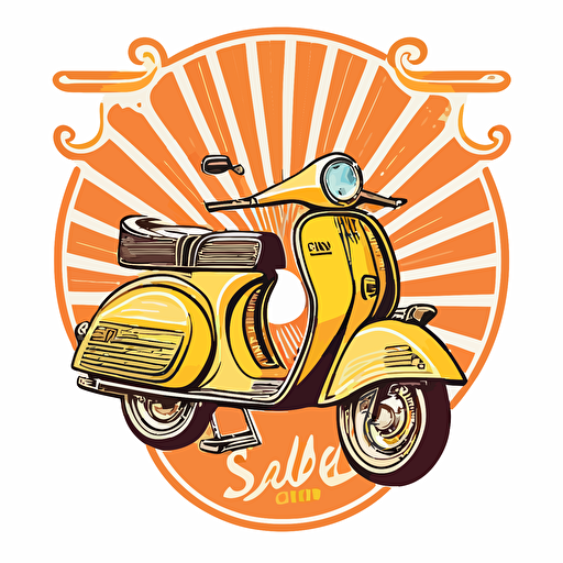 a logo for a solar powered vespa style scooter, vector format, no shadows, slightly trippy