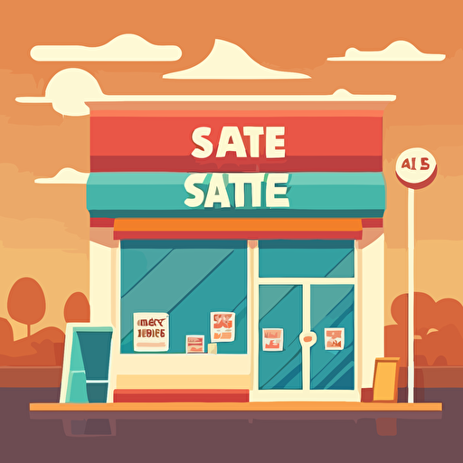 simple store, with sale event, saint, flat style, picture, cartoon, vector