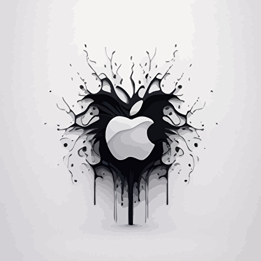 snowflake looks like an apple :: minimalistic logo , black and white, linear, vector