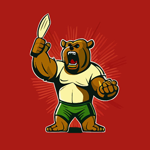 sports team mascot, hungry bear, vector, minimalist, simple