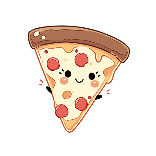 cute pizza slice, 2d cartoon vector style, white background