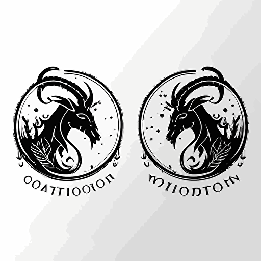 set of 2 capricorn logos, black ink, vector logos, in the style of Timothy Goodman, white background