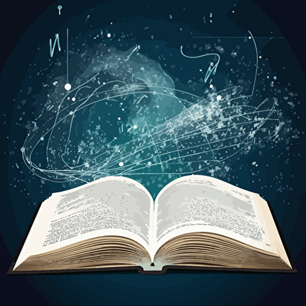 an open book with physics equations coming off of the pages, vector, art