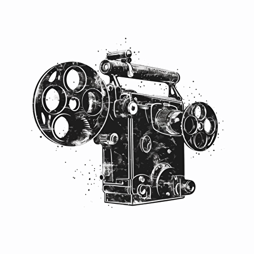 a logo of a old fashioned film movie camera black vector, on white background