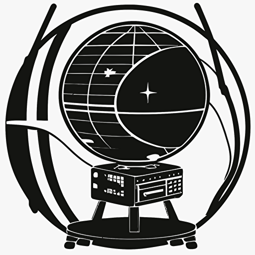 comm satellite icon, stylized vector art, black with white background