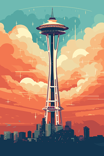 vector art seattle space needle clouds