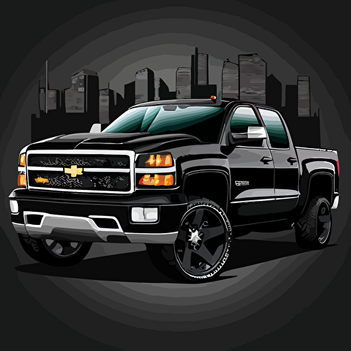 create sticker of a black 2009 chevy silverado in dallas texas vector style