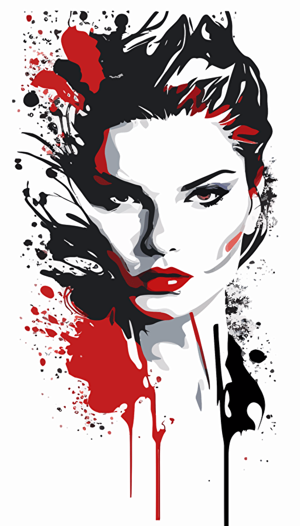 attractive girl dancer, make up, red lips, vector, comic, white background