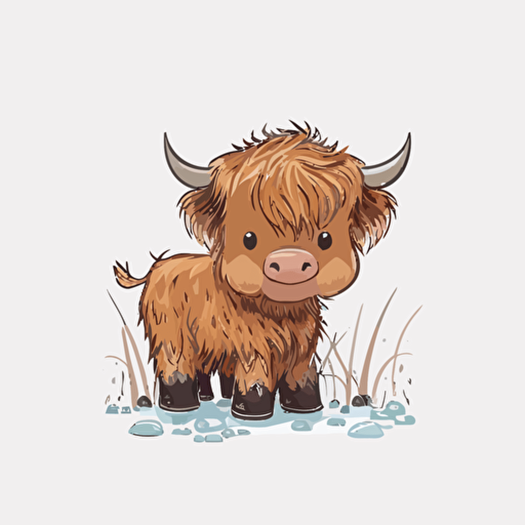 cute highland cattle vector,comic style, white background