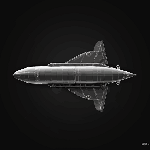 long cylender shaped spaceship on black background, 2d vector, gray tones