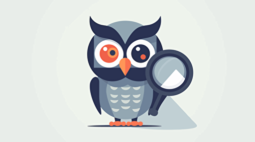simplified flat art vector image of owl with magnifying glass on white background