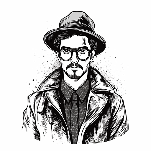 man with glasses using hat and coat, doodle vector ilustration