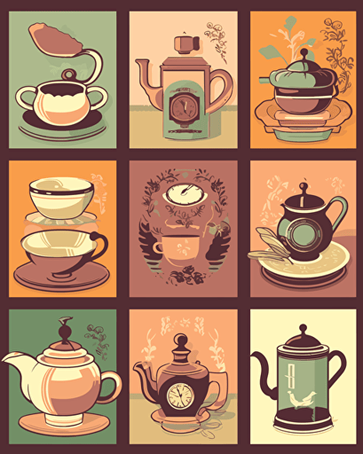 tea time, retro aesthetics, vector image, sticker design, pantone color scheme: 12