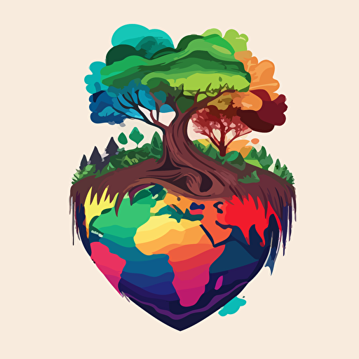 color and love on the earth, no background,, vector, log, flat, simple
