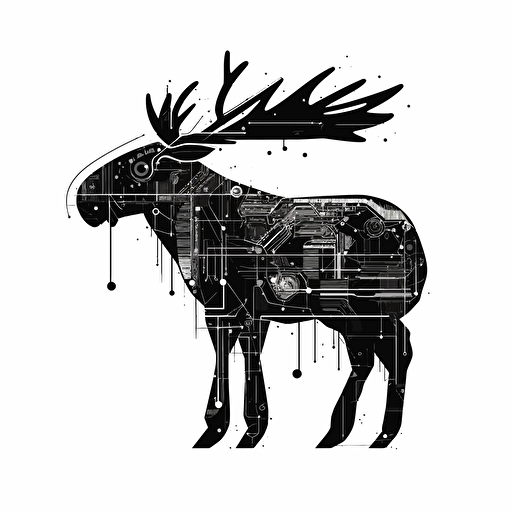 image of a moose black and white. Italian Futurism inspiring. Minimalist, vector, simple. flat colors.