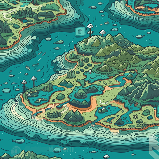 atolls close up view flat vector drawing bright colours ar 16:9