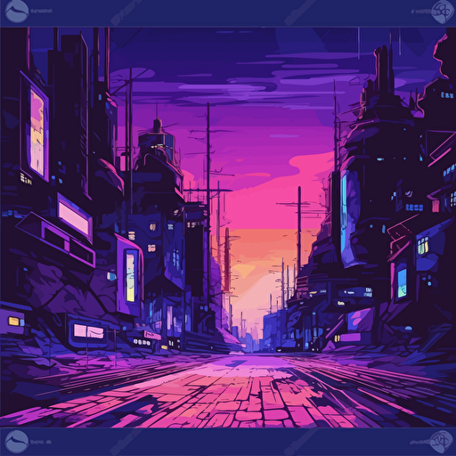 An anime landscape cyber punk purple light vector