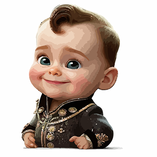 A gorgeus baby dictator, smiling, white background, vector art , pixar style