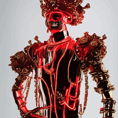 body baroque bladerunner style red neon statue young attractive brazilian male macho dotado android novinho thrusting sim roupa con piroca dura glowing white face prince crown red steampunk gears diamonds swirling gold colored silk fabric futuristic elements throwing liquid rainbow light length view space robots human skulls throne bones intricate artwork caravaggio trending artstation octane render cinematic lighting right hyper realism octane render 8k depth field 3d