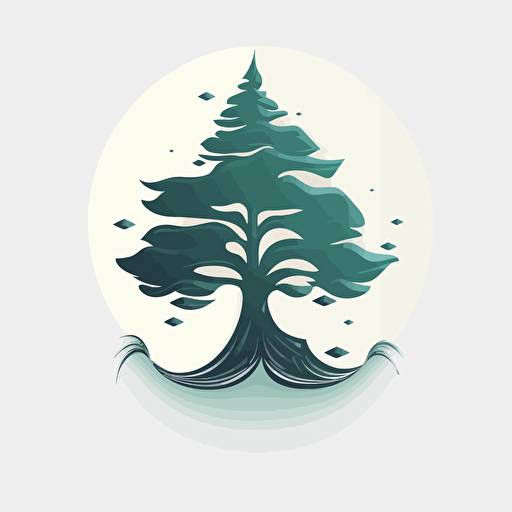 pine tree,water,vector style,emblem,sticer,clean,simple