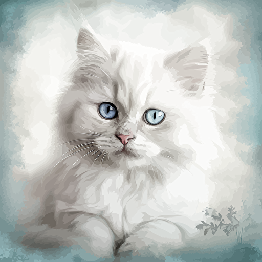 Persian::2 cat::2, White::3 background, color Pencil sketch by Leng Junm,head, big eyes, vector of a cute happy , smile,