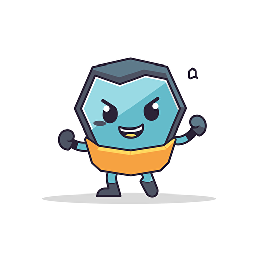 hexagon cartoon figure mascot, flat style, simple, vector, 2D, ready to win