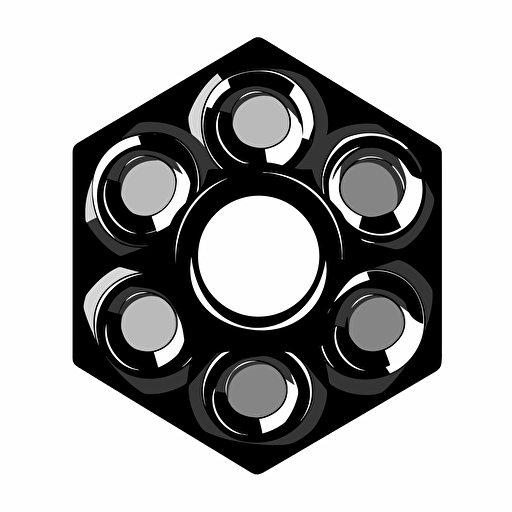 6 sided pal nut fastener, black and white, symmetrical, vector clip art, sillouette, no depth